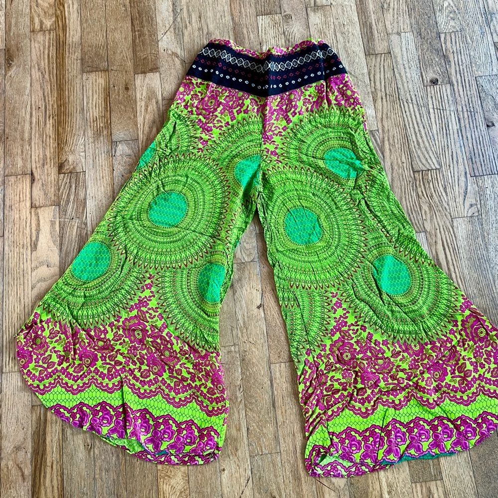 Vibrant Green and Pink Bohemian Pants